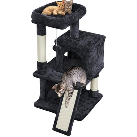 SMILE MART 36" Cat Tree with Condos and Scratching Post Tower, Black