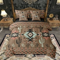 Homewish Bohemian Hippie Aztec Bedding Comforter Set 7pcs for Adult, Rustic Farmhouse Cactus Queen Bedding Sets, Brown Southwestern Style Reversible Queen Sheet Sets, Breathable Home Decor