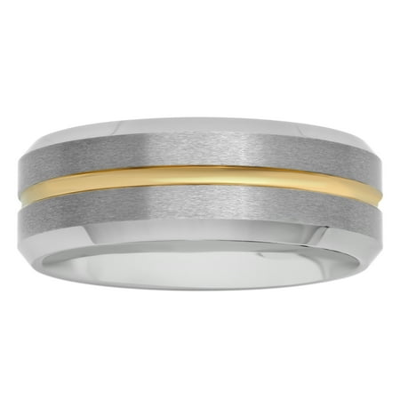 Men's Tungsten 8MM Gold Tone Stripe Wedding Band - Mens Ring