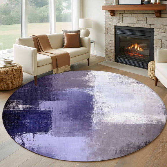 Round Rugs 5Ft, Purple Gray Round Area Rug Washable Indoor Throw Carpet, Modern Oil Painted Art Abstract Geometric Soft Non Slip Circle Rug for Cabinet Bathroom Home Decor Aesthetic