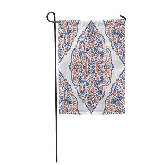 JSDART Blue and Orange Ornamental Vintage Paisley Traditional Ethnic Turkish Garden Flag Decorative Flag House Banner 28x40 inch