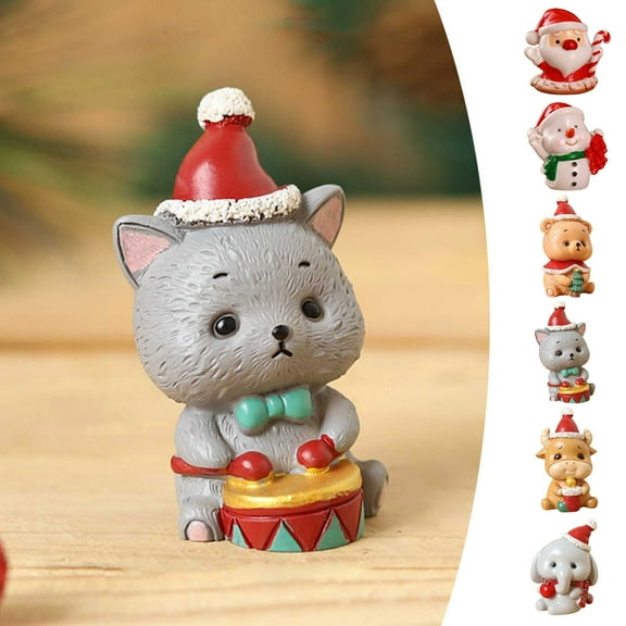 1ps Cute Cartoon Christmas Animals Resin Ornaments, Creative Home Figurines, Father Christmas Elk Holiday Decorations,Cute Ornament, Home Living Room Bar Cafe Decor Ornament Grey1