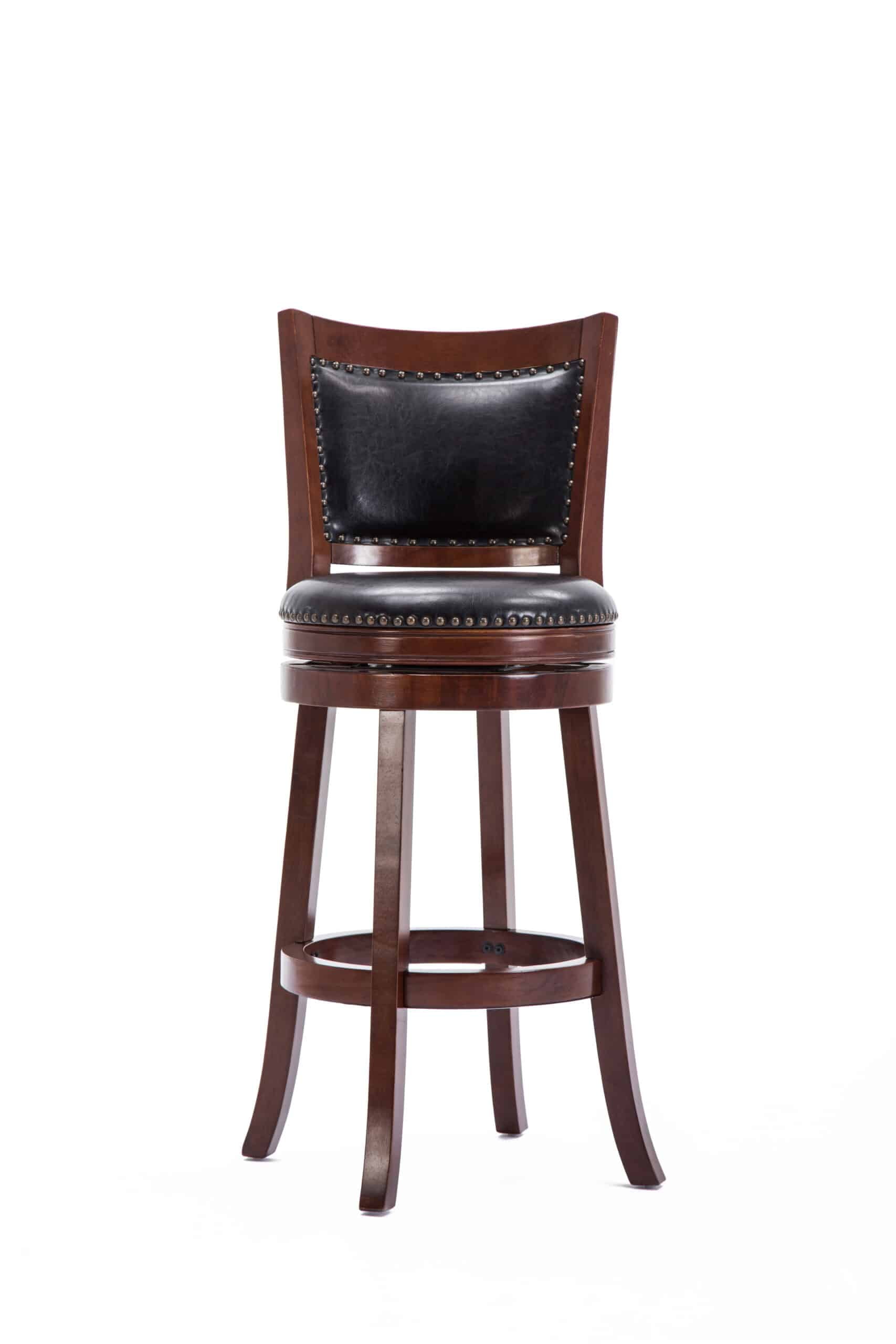 Boraam Bristol 29in. High Back Swivel Wood Bar Stool, Cherry
