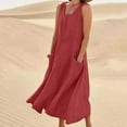 thumbnail image 2 of CHOK Robes d'Été Décontractées pour Femmes Coton Lin Sans Manches Col Rond Robe Longue Ample Fluide avec Poches, 2 of 8