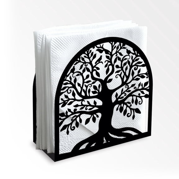 Gleamdisplay Tree of Life Metal Napkin Holder - Black, 4.9x4.9x1.9 Inches for Kitchen Dining Table