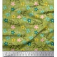 thumbnail image 1 of Soimoi Green Polyester Crepe Fabric Holly Leaves & Yellow Flower Floral Print Sewing Fabric BTY 52 Inch Wide, 1 of 3