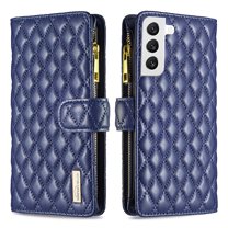Feishell for Samsung Galaxy S23 Zipper Wallet Phone Case,for Women Men,Luxury PU Leather Cover with 9 Credit Card Slots Magnetic Clasp Flip Holder Protective Case with Wrist Strap,Blue