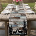 thumbnail image 4 of Teal Brown Deer Silhouettes Table Runner 48 Inches, Trees Wooden Retro Art Farmhouse Bed Runner Dresser Scarves Tabletop for Indoor Outdoor Parties/Ceremony/Banquet, 13" x 48", 4 of 8