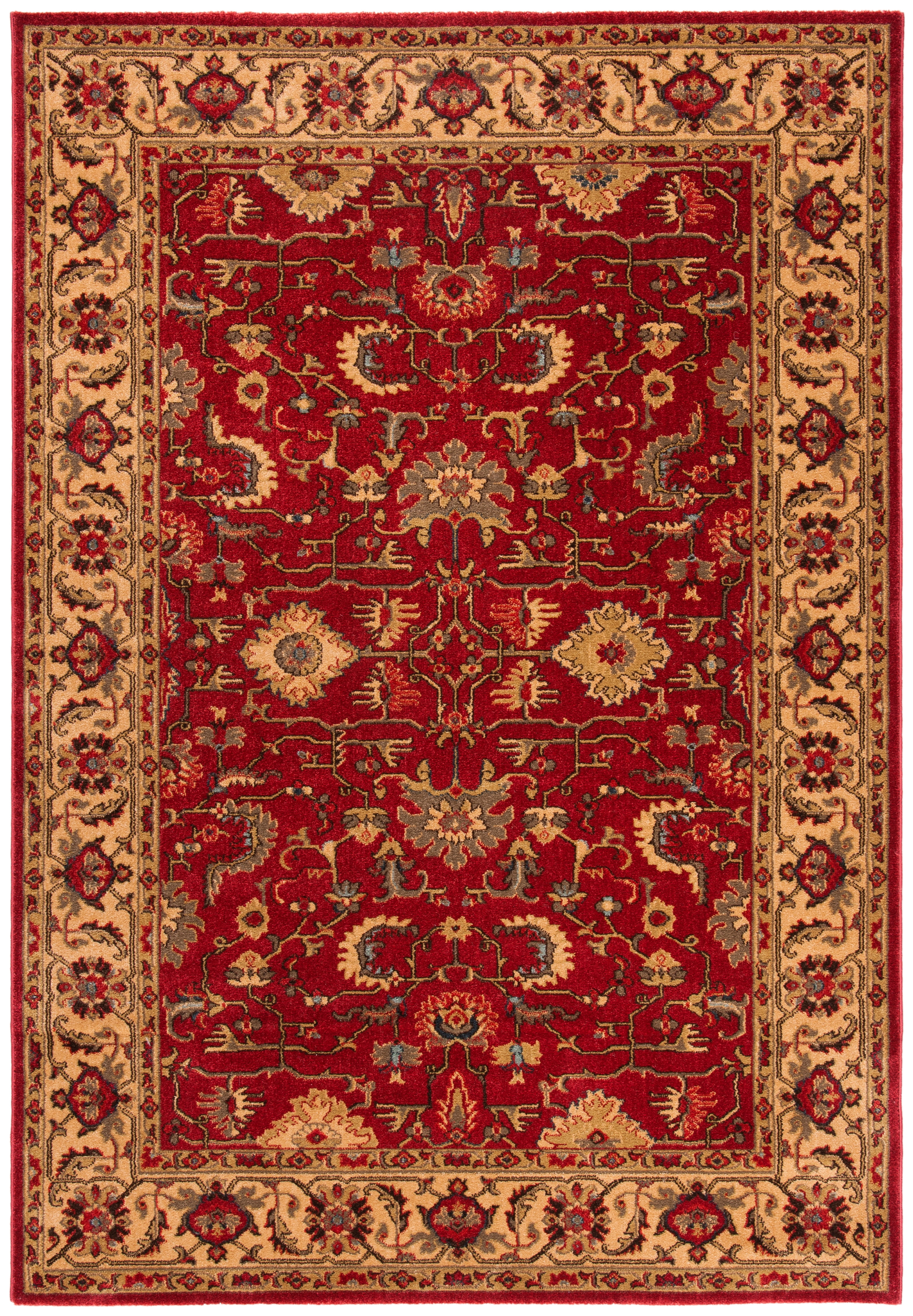 SAFAVIEH Mahal Bentley Floral Bordered Area Rug, Red/Beige, 4' x 5'7"
