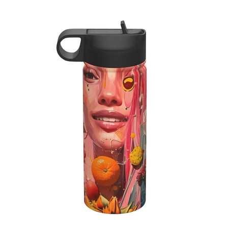 

Goofa Vibrant Floral Collage Portrait for Insulated Kettle 18oz Water Bottle Insulated Tumbler with Handle & Flip Straw - Fits in Cup Holder Leak Resistant Tumbler
