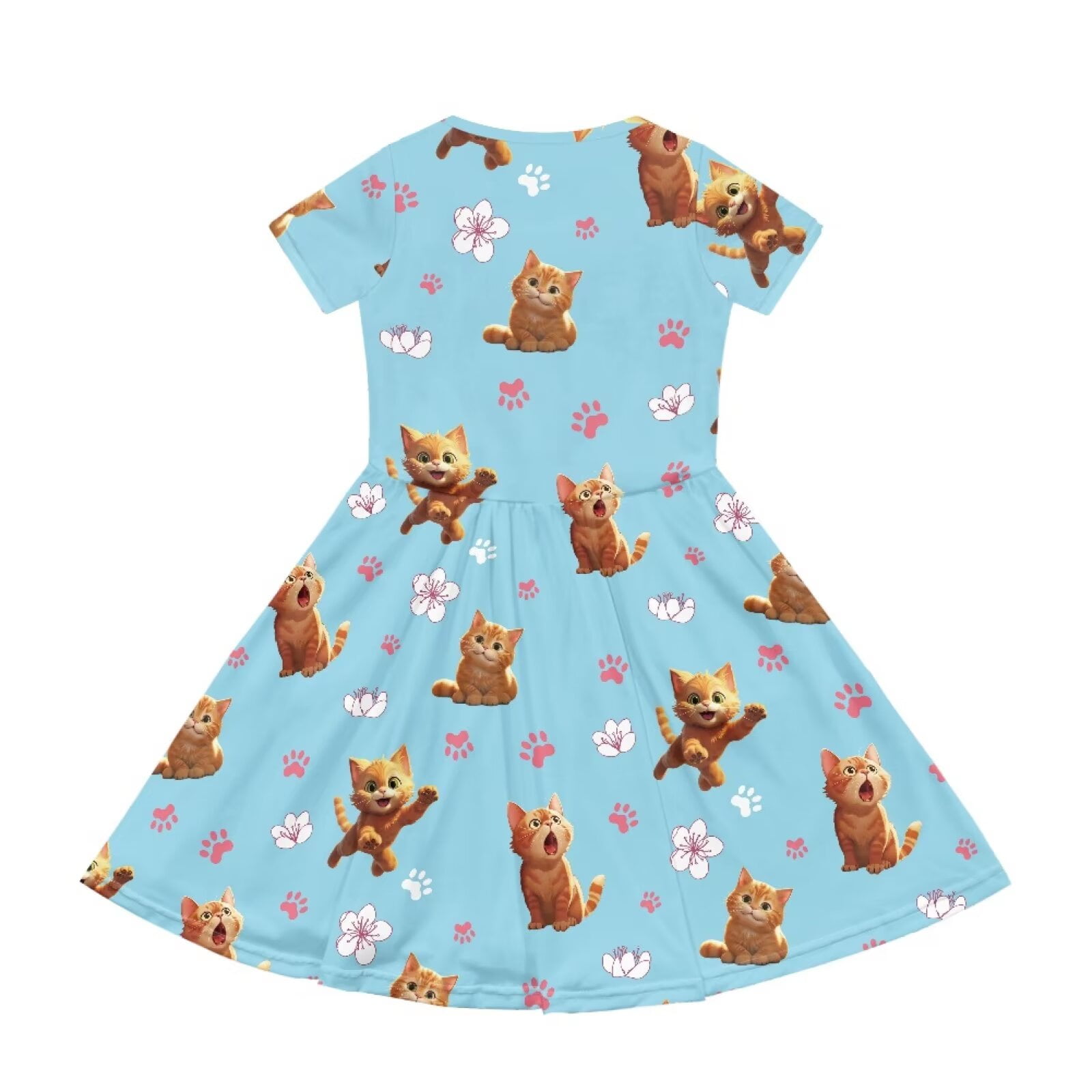Uourmeti Cats Short Sleeve Swing Dress for Teen Girls Summer Cute Crewneck Knee Length Dresses Lightweight Soft Wedding Party Dress with Pockets