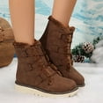thumbnail image 2 of Xiaoxatg Women's Mid-Calf Boots Fashionable Winter Lace Up Solid Color Lined Comfortable and Warm Walking Footwear for Women 9 Brown, 2 of 9