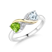 Gem Stone King 925 Silver and 10K Yellow Gold Green Peridot Sky Blue Aquamarine and White Lab Grown Diamond Women Ring (0.96 Cttw, Gemstone Birthstone, Available in Size 5, 6, 7, 8, 9)