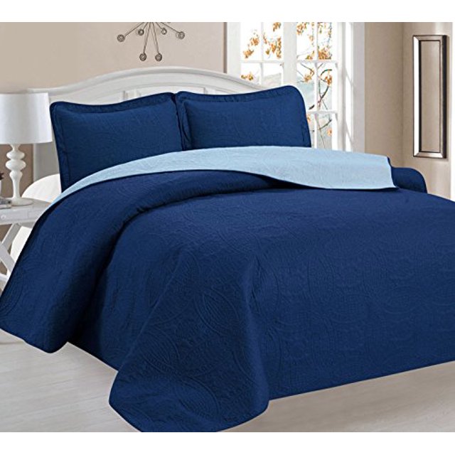 Home Sweet Home Ensembles de Couvre-Lits Réversibles Victoria Design 3 PC (Plein/reine, Bleu Marine)