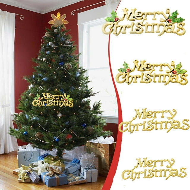QIPOPIQ Plastic Hanging Letterboard Tree Christmas Electroplating Gold Leaf English Christmas Decorations Hanging Piece Winter Christmas Decoration Gift Clearance New Year