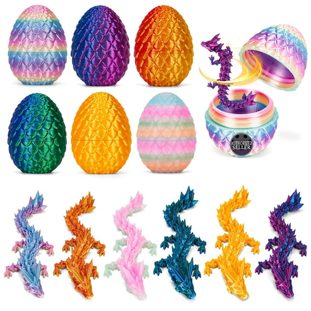 Figura de juguete TBOLINE, paquete de 6 huevos de dragón flexibles impresos en 3D