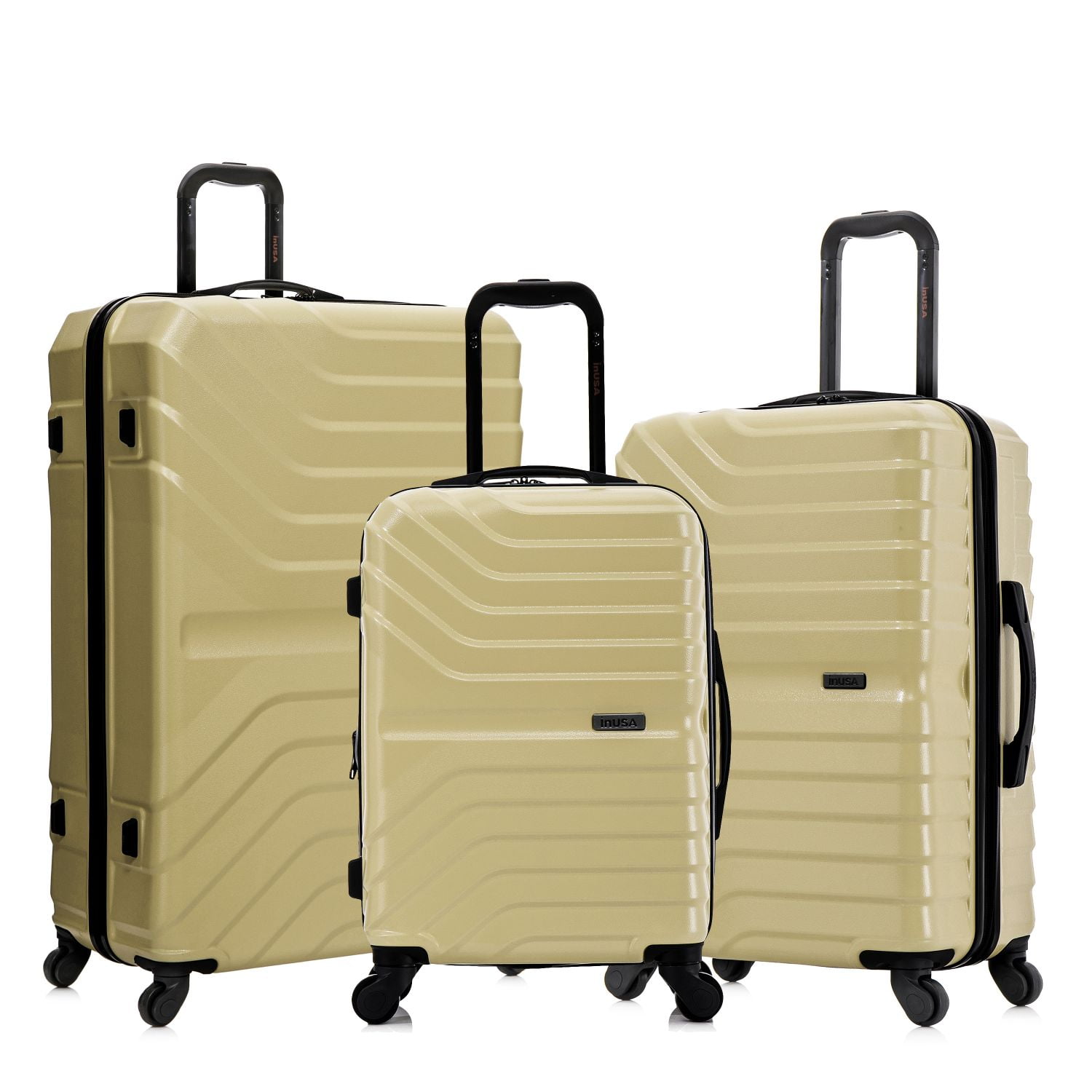 InUSA AURUM 3-Piece Hardside Luggage Sets with Spinner Wheels, Handle and Trolley, (20"/24"/28"), Champagne