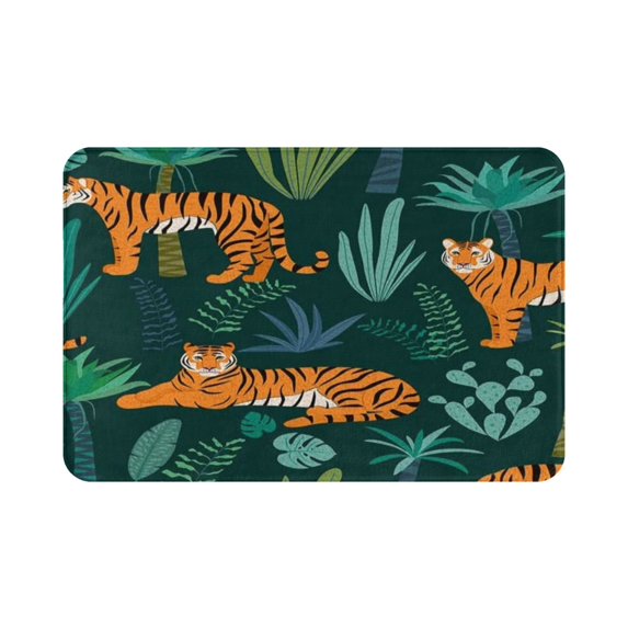 Leopard Green Plam Banana Leaf Asian African Wild Animal Creative Modern Watercolor Abstract Bathroom Mat/Bath Rugs 16"X24"