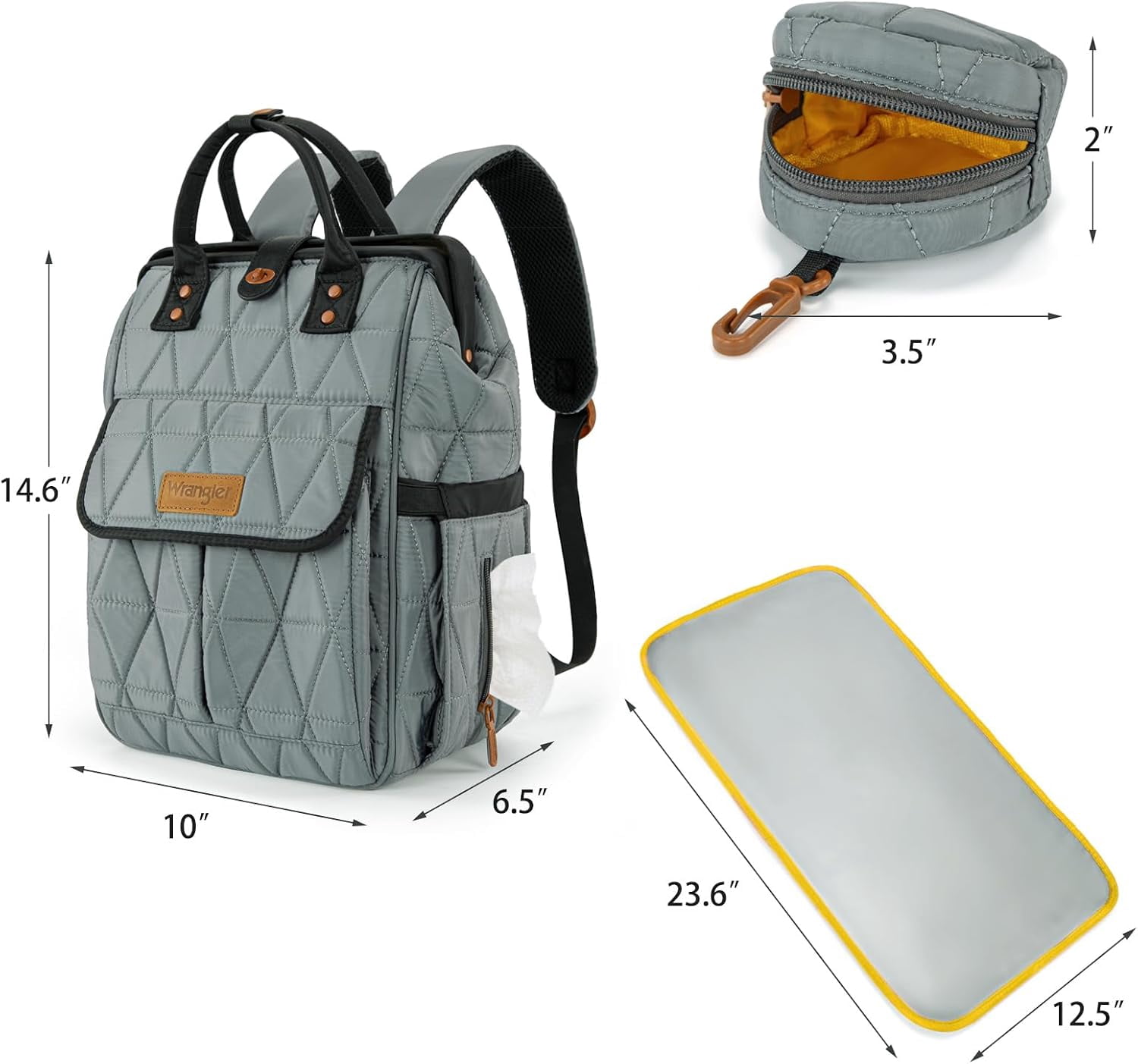 Wrangler Diaper Bag Backpack Baby Essentials Bag Quilted Travel Backpacks with Insulated Pockets, Portable Changing Pad, Stroller Straps, Pacifier Case