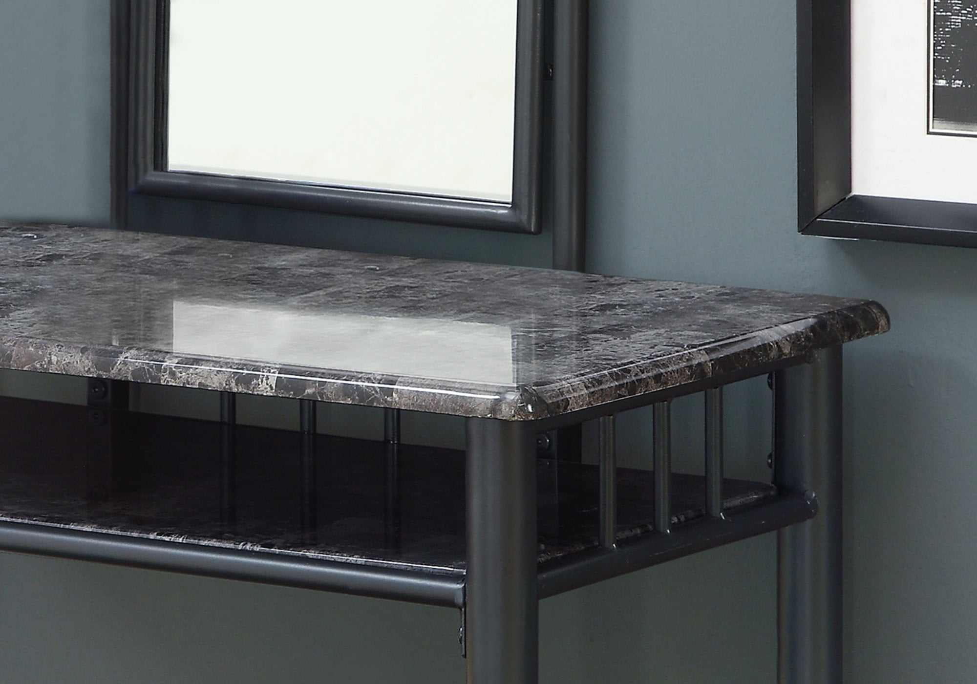 grey marble dressing table Monarch Specialties 2-Piece Vanity Set, Charcoal Grey
