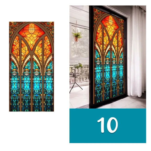 15.74x39.3inch Vintage Church Stained Glass Film Cling Window Sticker Home Bathroom Door Decor