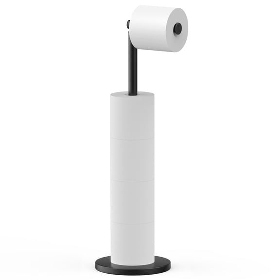 Kusmil Free Standing Toilet Paper Holder Stand, Black Toilet Paper Holder Stainless Steel Rustproof Tissue Roll Holder Floor Stand Storage for Bathroom