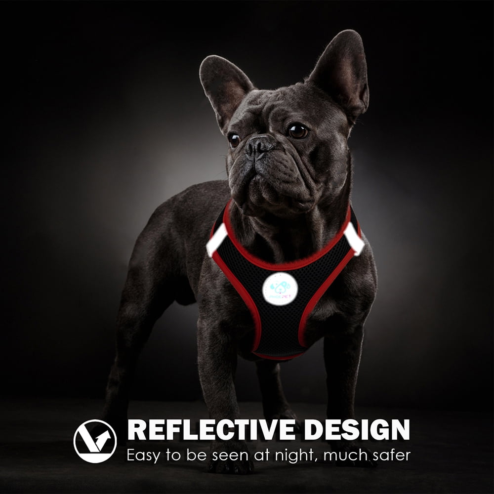 PHOEPET Step-in Dog Harness,Reflective Adjustable Dog Vest Harness, Soft Pet Walking Jacket with 2 Metal Leash Hooks for Dog and Cat