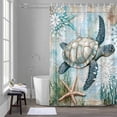 thumbnail image 5 of Retro Sea Turtles Bathroom Shower Curtain, Ocean Sea Stars Corals Animals Waterproof Washable Soft Bath Curtain for Bathtub Decor with 12 Hooks&Grommet, 48x72 Inch, 5 of 9