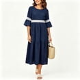 thumbnail image 4 of Bosfbaoi Maxi Dresses for Women Round Neck 3/4 Bell Sleeve Lace Trim Tiered Flowy Boho Long Dress, 4 of 8