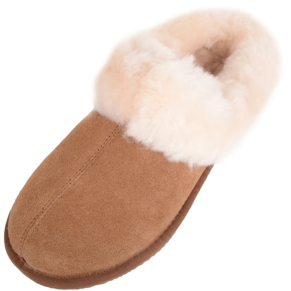 SNUGRUGS Women's Harriet Sheepskin Slipper Mule with Cuff - Chestnut - US 9