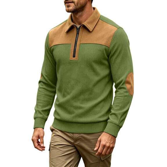 TOUMENY Men Zip Sweater Casual Long Sleeve Solid Slim Fit Pullover Fall Winter Fashion Trendy Turtleneck Tops Army Green XXXL