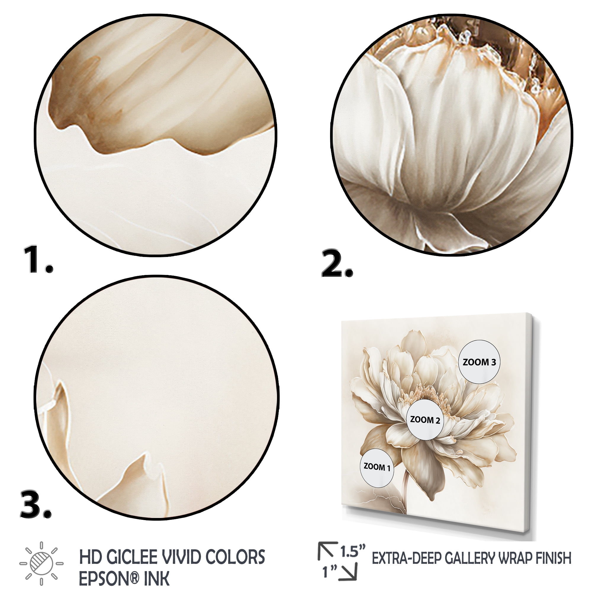 Designart Indigold Beige Flower I Canvas Wall Art