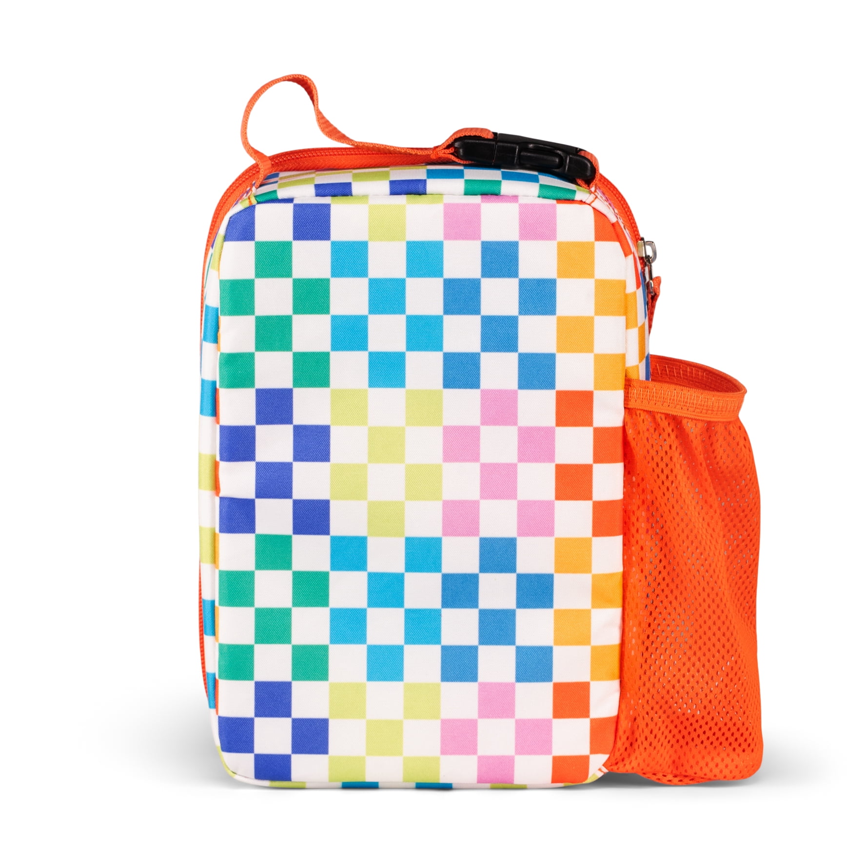 Mainstays Kids Checkered Insulated Polyester Reusable Lunch Bag with Mesh Side Pocket, Multicolor Checkered