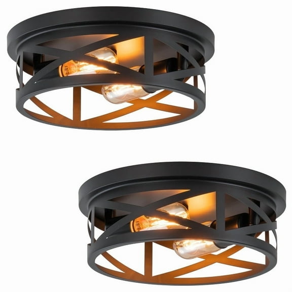 C Cattleya 2-Pack Black Round Flush Mount Ceiling Light with Turnable Light Cap