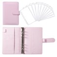 thumbnail image 2 of Carpeta de cuaderno de cuero PU A6 recargable con 12 bolsillos con cremallera de hojas sueltas, carpeta planificadora de hojas sueltas con cierre de hebilla, rosa, 2 of 5
