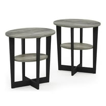 Pemberly Row Engineered Wood Oval End Table in French Oak Gray/Black (Set of 2)