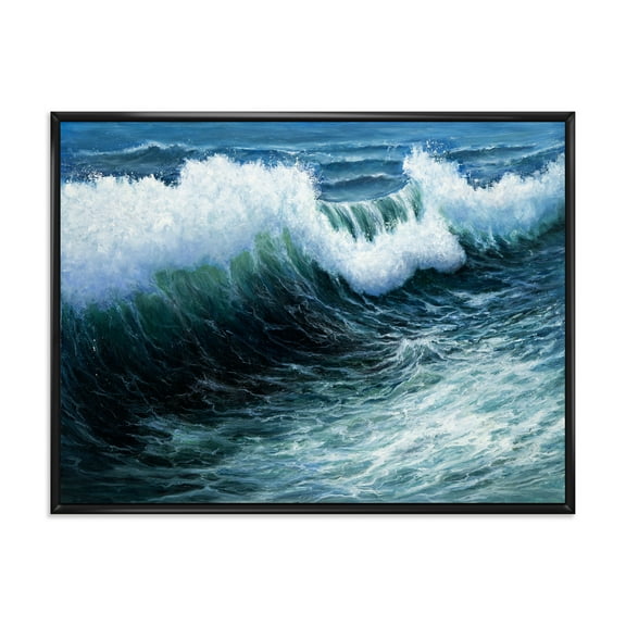 Designart 'The Ocean With Storm Waves' Nautical & Coastal Framed Canvas Wall Art Print