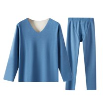KKBOTIVE Winter Thermals for Men - Winter Underwear Thermal Men Breathable Comfy Soft Warm Underwear Men's Fashion #01 Blue & Size XXXL