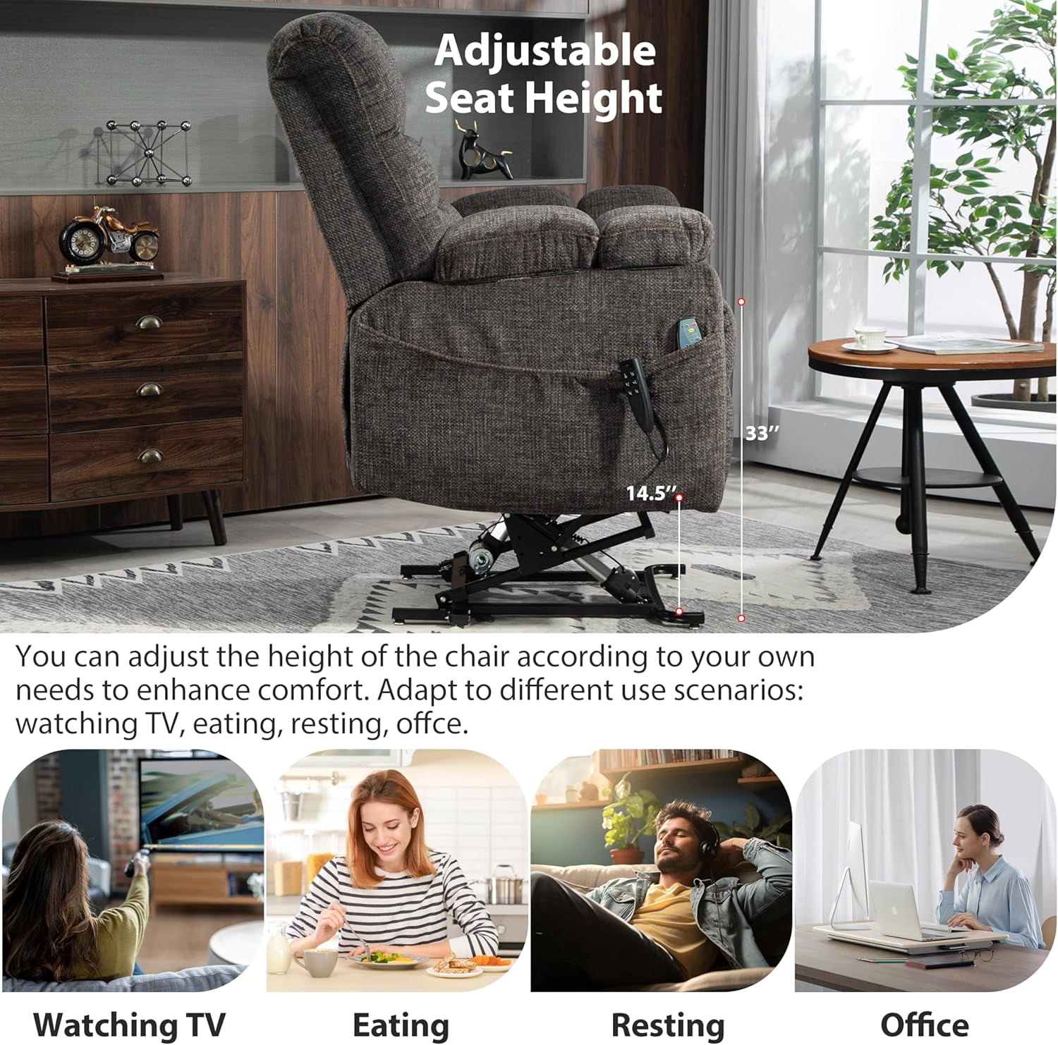 Oversized Power Lift Recliner Big Man 400lbs, Extra Wide Recliner Chair with Lifts Vertically for Elderly, Features Cup Holder, Heat and Massage, Zero Gravity Lay Flat for Adults