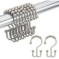 thumbnail image 1 of Shower Curtain Rings, Rust-Resistant Metal Double Shower Hooks for Curtain Rolling Shower Curtain Hooks Rings Shower Rings for Bathroom Shower Curtain Rod , Nickel, Set of 12 Rings, 1 of 7