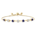 thumbnail image 2 of Gem Stone King 18K Yellow Gold Plated Silver Blue Created Sapphire and White Moissanite Infinity Links Bracelet for Women (2.39 Cttw, Round 4.5MM, Fully Adjustable up to 9 inch), 2 of 5