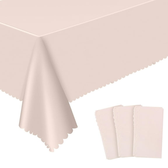 Disposable Plastic Tablecloth Pink 3 Pack, 54x108 Inch Party Table Cover with Scalloped Edges for Picnic Tea Party Wedding Decor, Light Pink