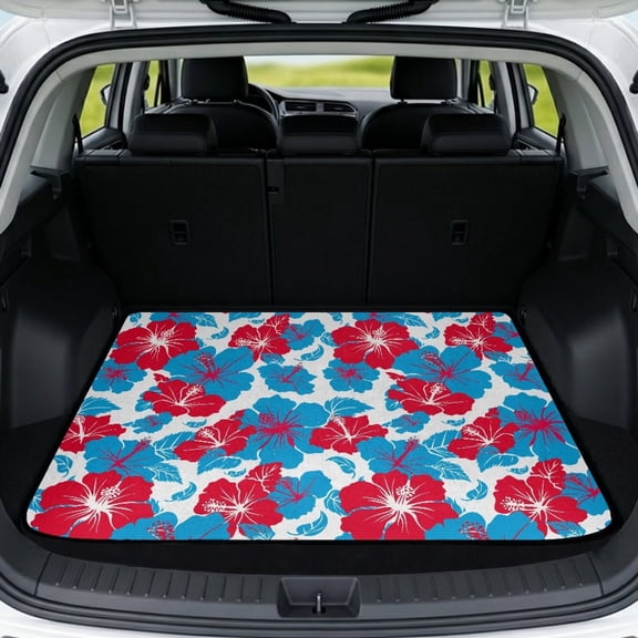 HUISEFOR Red Hibiscus Flower Car Trunk Mat 29" x 39" Non-Slip Anti-Scratch Cargo Mat Rear Trunk Liner, Easy Installation, Full Protection, Easy To Clean, Universal Fit for Most Cars
