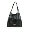 Pre-owned|Folli Follie Womens Leather Solid Large Hobo Style Satchel Handbag Black