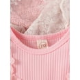 thumbnail image 5 of Infant Girl Rompers Dress Lace Ruffles Rib Knit Houndstooth Skirt Hem Jumpsuits with Headband, 5 of 9