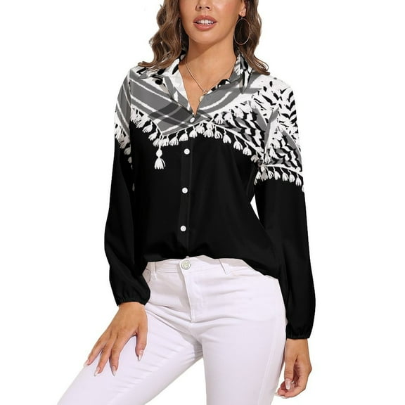 Keffiyeh Neck Scarf Long Sleeve Blouse Woman Streetwear Casual Shirts Summer Oversize Woman Streetwear Clothing Birthday Present