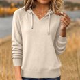 thumbnail image 3 of Wutalume Women's Hooded Knit Sweatshirt Pullover with Drawstring, Loose Casual Long Sleeve Top, Cozy Layer for Outdoor Activities and Lounging,Beige L, 3 of 5