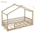 thumbnail image 4 of Twin Size House Bed for Children, Wood Montessori Bed Twin Floor Bed Frame with Fence Shaped Guardrails and Roof Design for Teens, Girls & Boys Bedroom, Natural, 4 of 7
