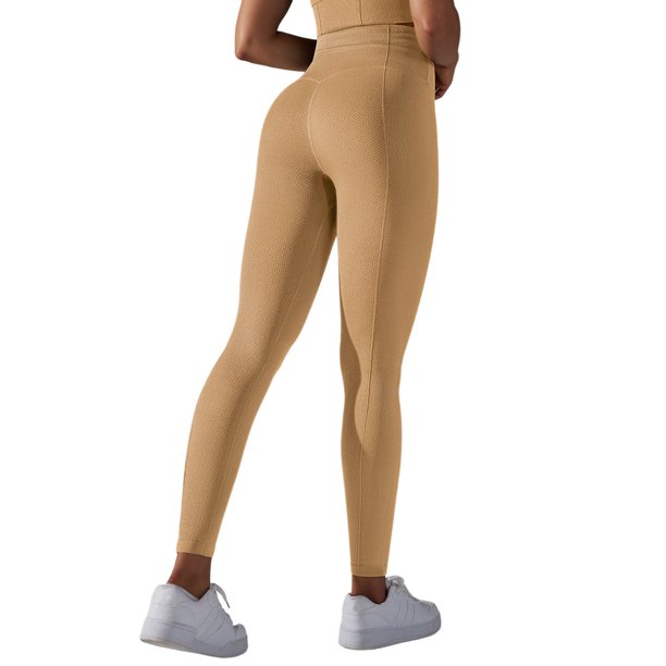 Nuevos pantalones de yoga de mujer de punto sin costuras y cintura alta - Efecto scrunched, cintura en forma de V - Nailon/spandex opaco para correr/fitness