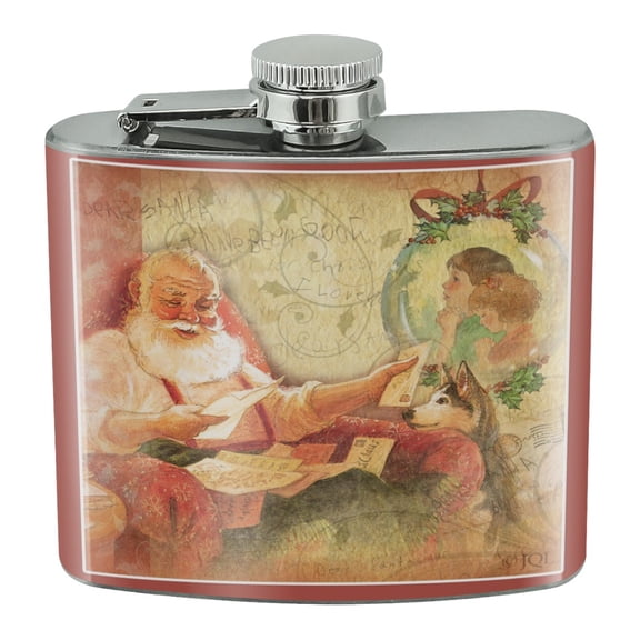Christmas Holiday Retro Antique Dear Santa Letters Stainless Steel 5oz Hip Drink Kidney Flask
